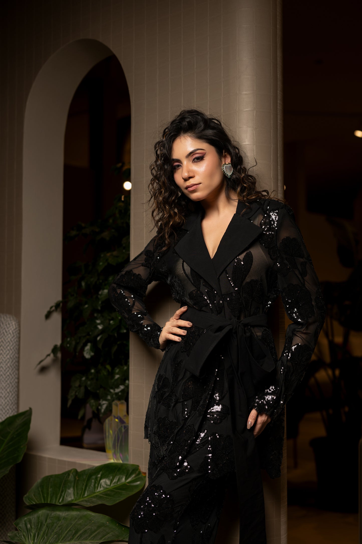 Veronica full pant set with a bow.