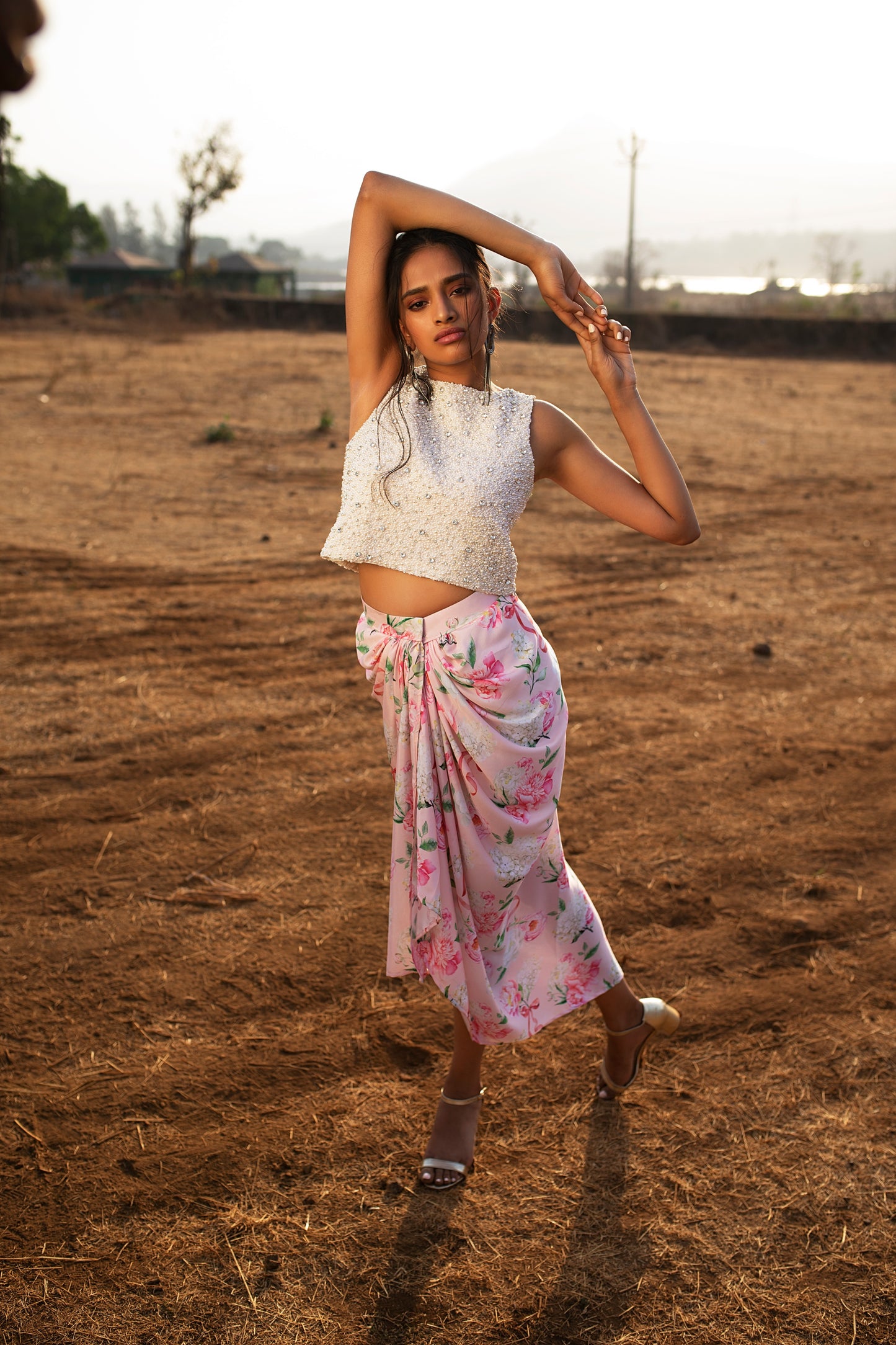 Pink Bows and Blooms draped skirt