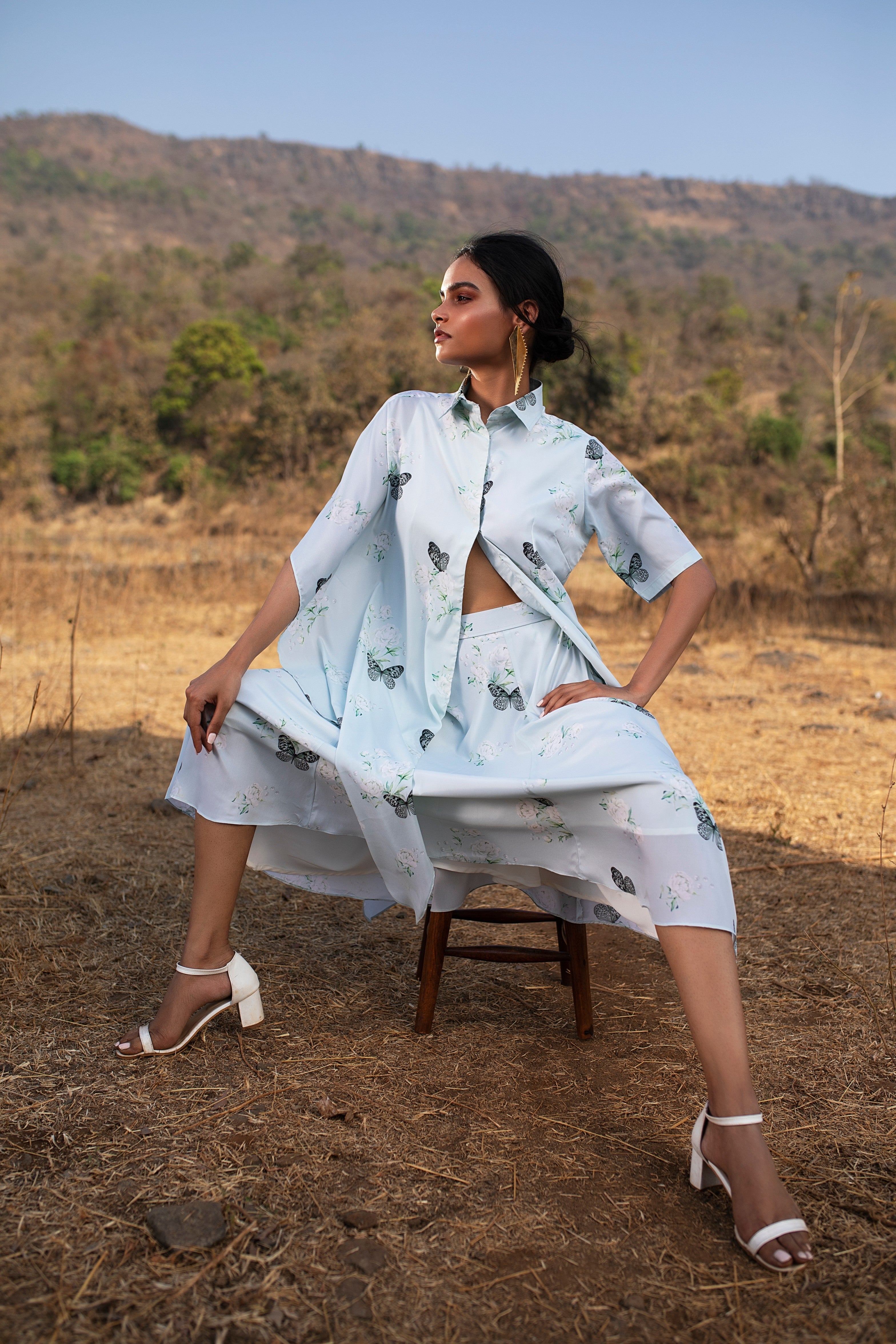 Mint Butterfly Peony Prancer long shirt