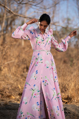 Pink Fluttering Florals shirt dress.