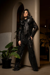 Veronica full pant set with a bow.