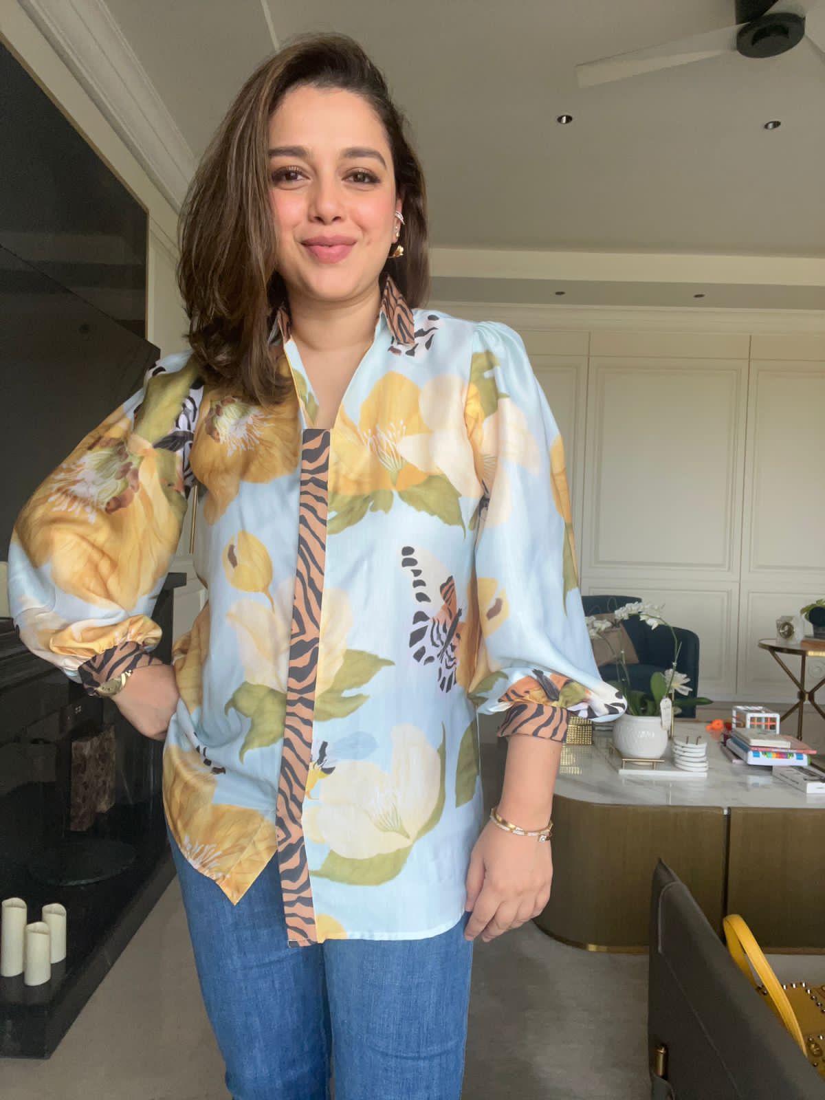 Blue butterfly shirt
