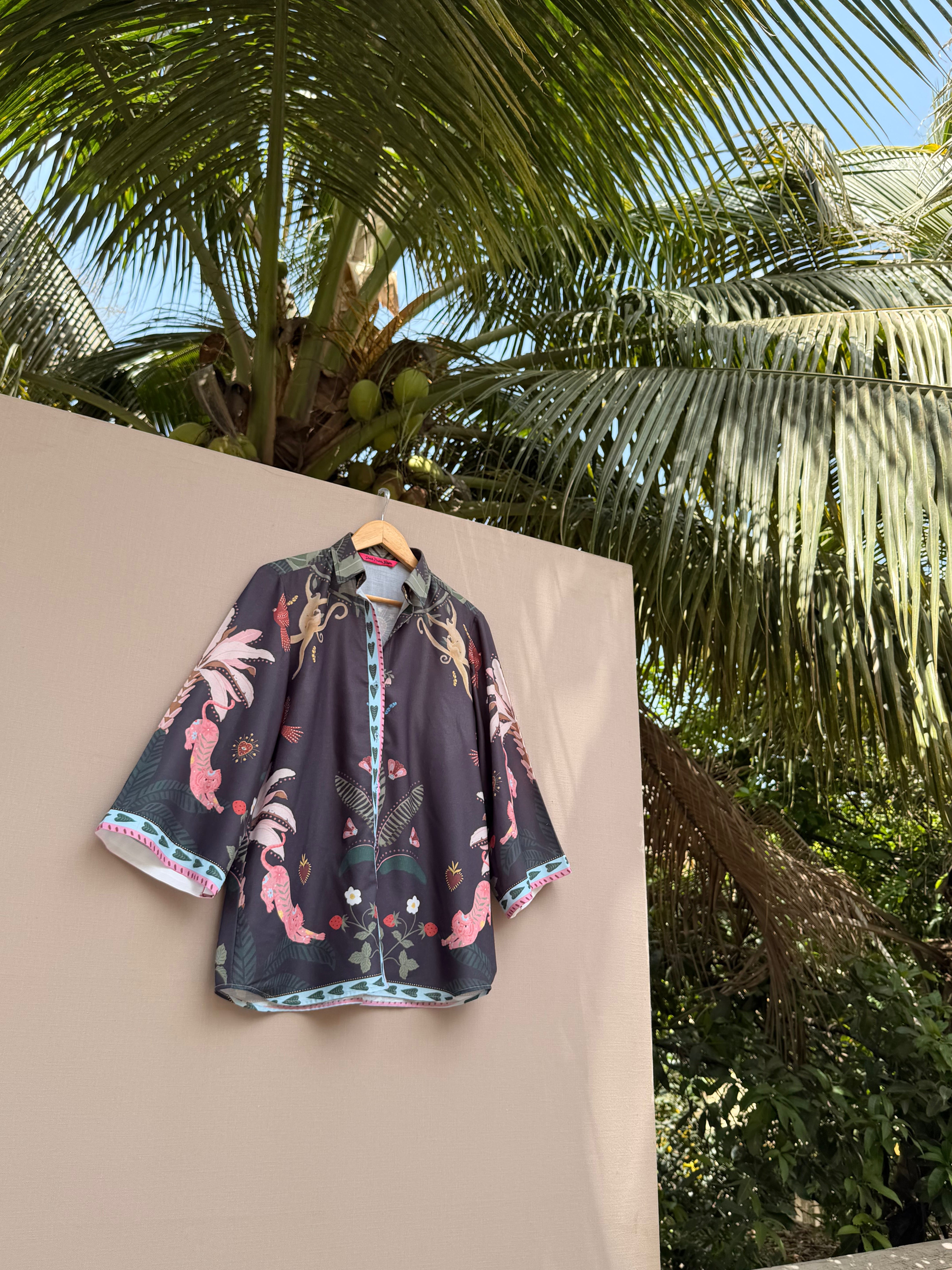 Black monkey print shirt