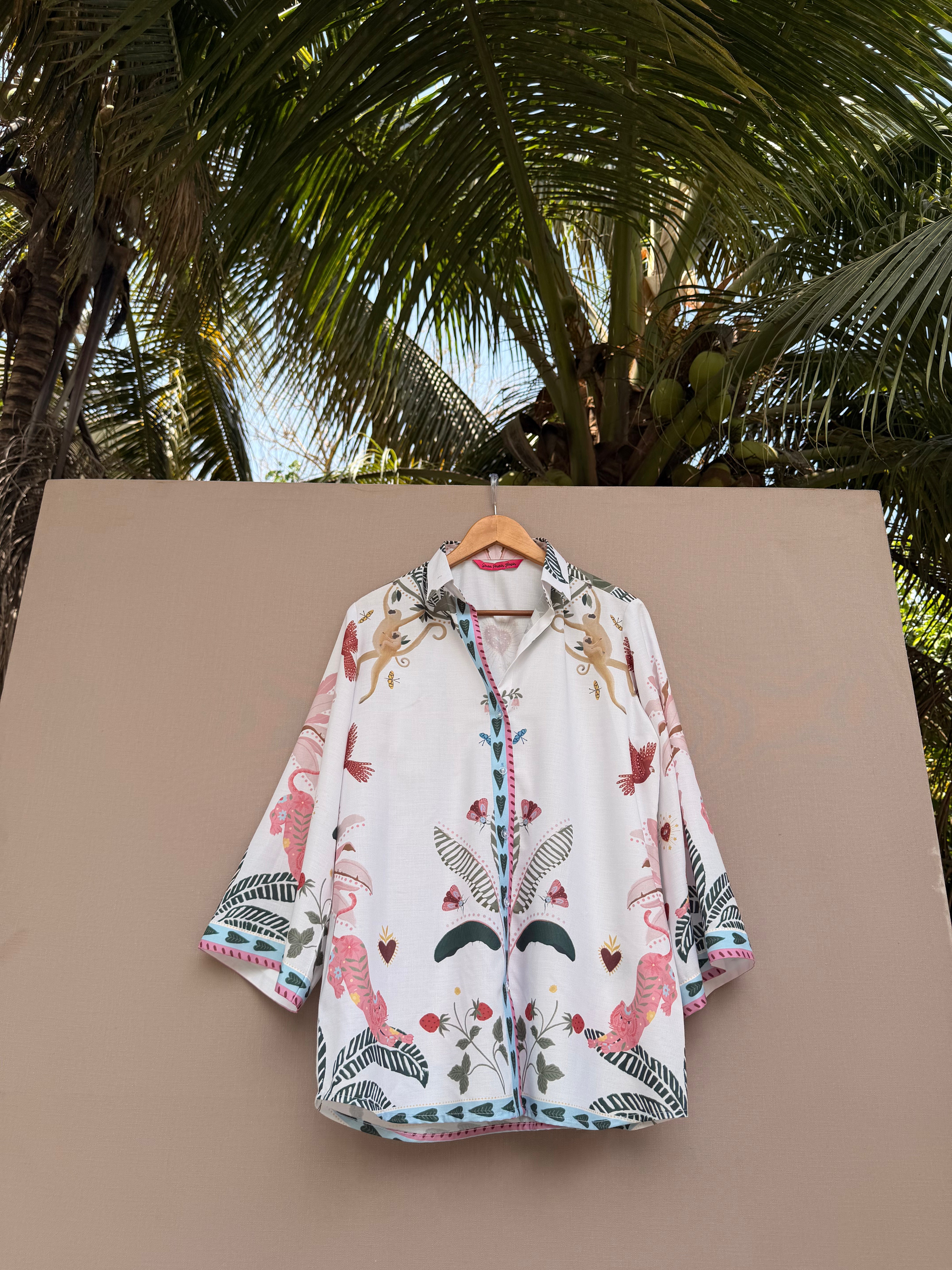 White monkey print shirt