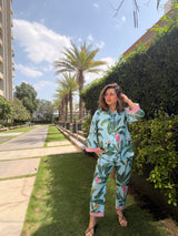 Blue banana print pants