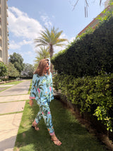 Blue banana print pants