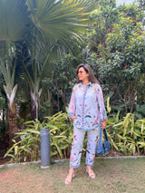 White monkey print pants