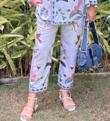 White monkey print pants