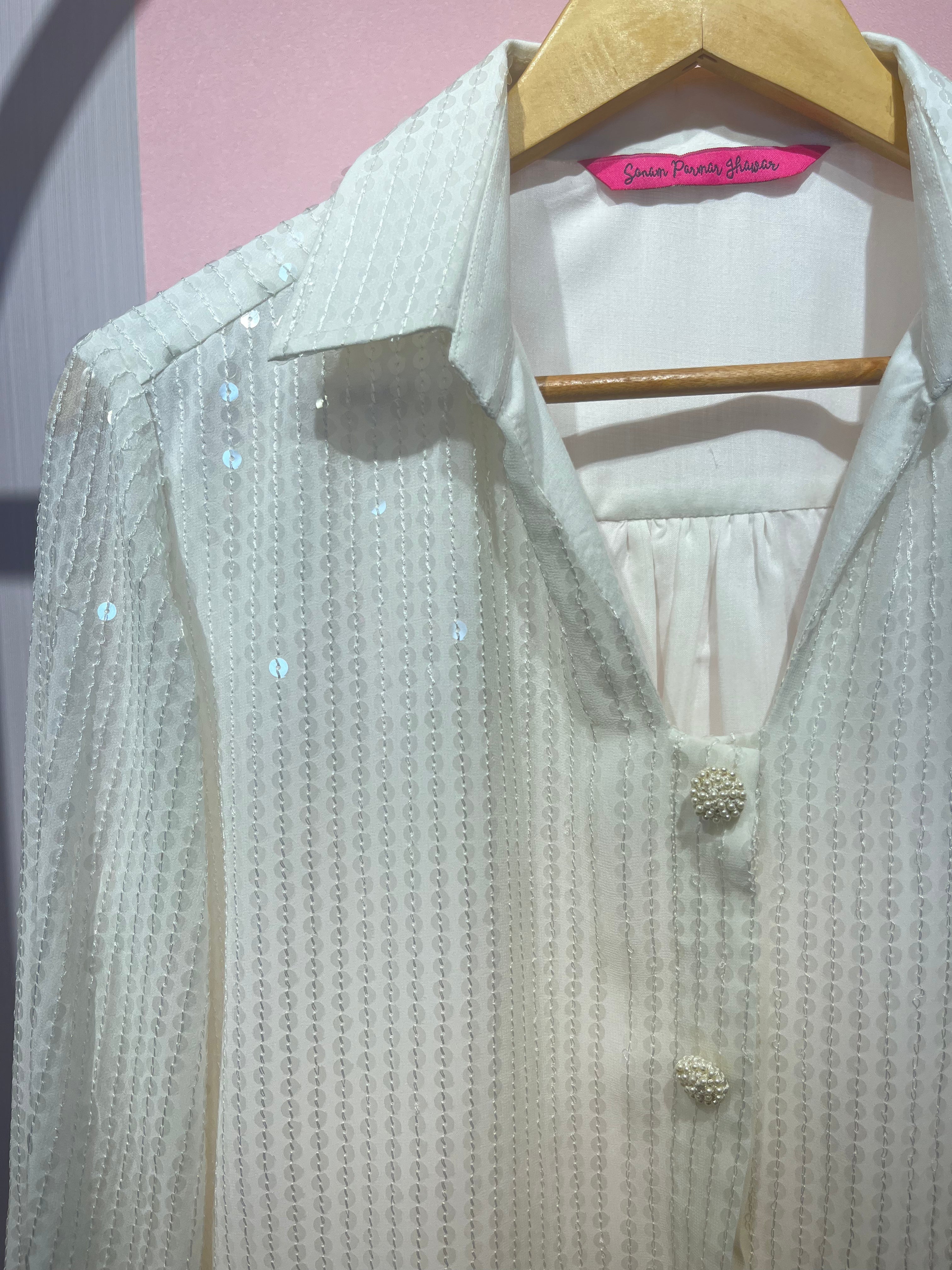 Oversized shirt in white sequin