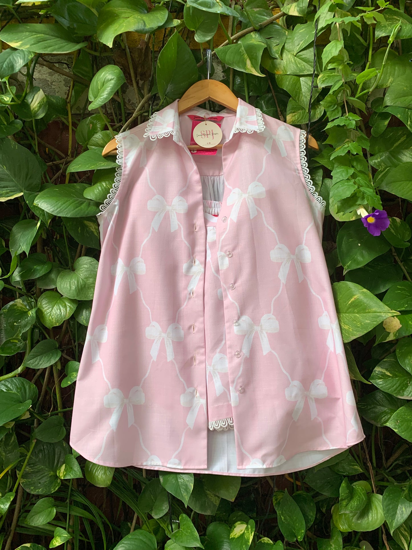 Pink bow print shorts set