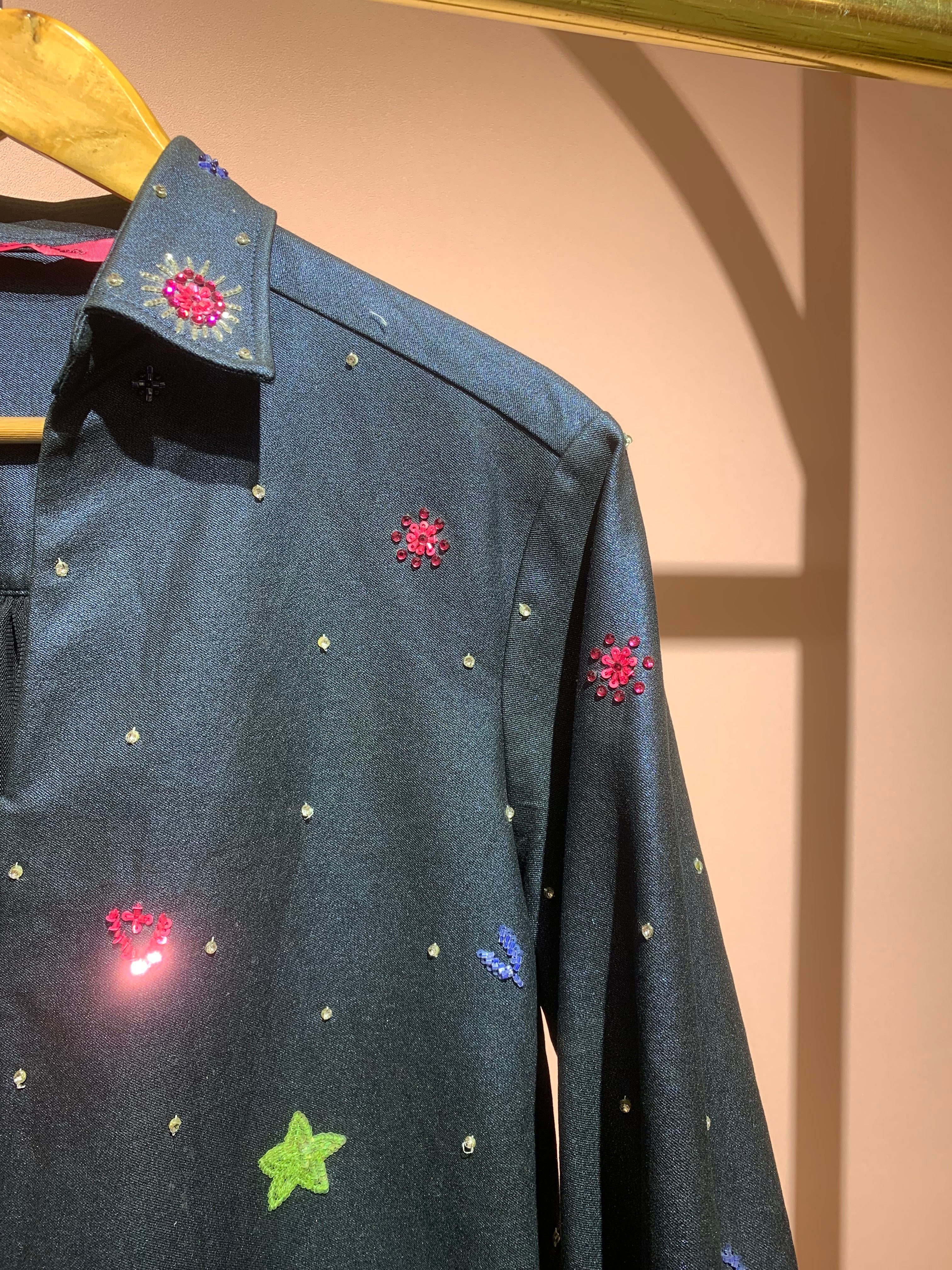 Star shirt in metallic denim