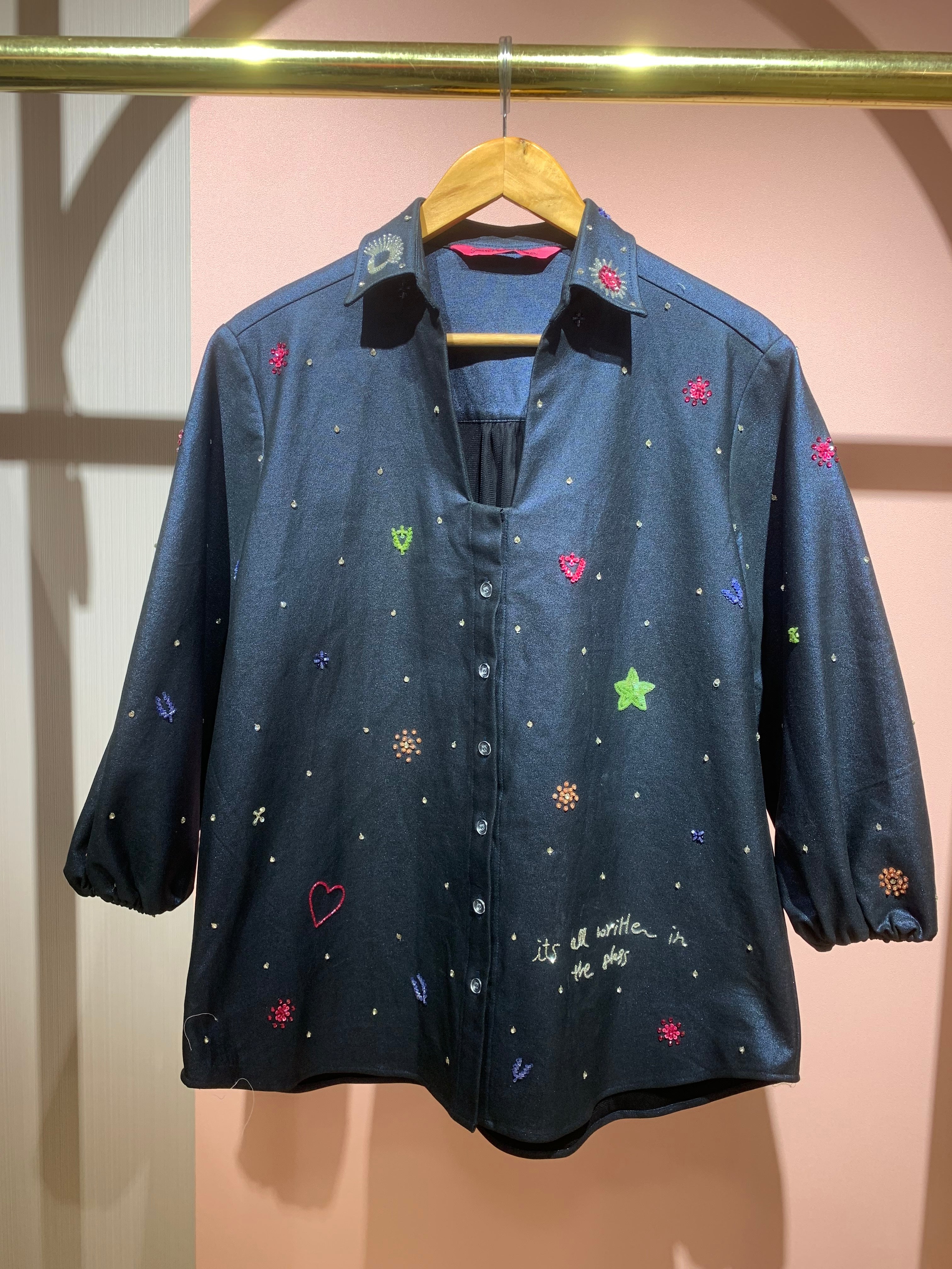 Star shirt in metallic denim