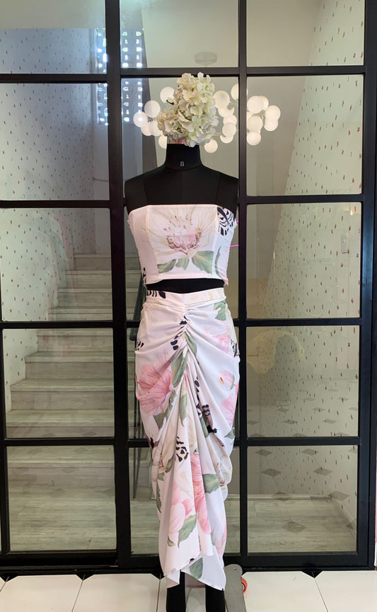 White floral tube top and skirt set