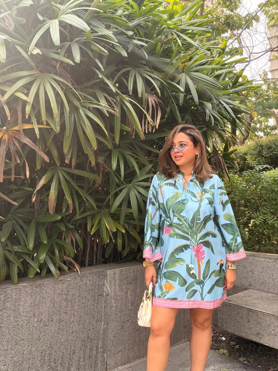 Blue banana print dress