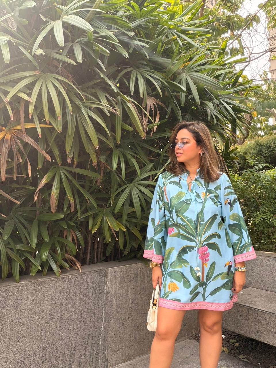 Blue banana print dress