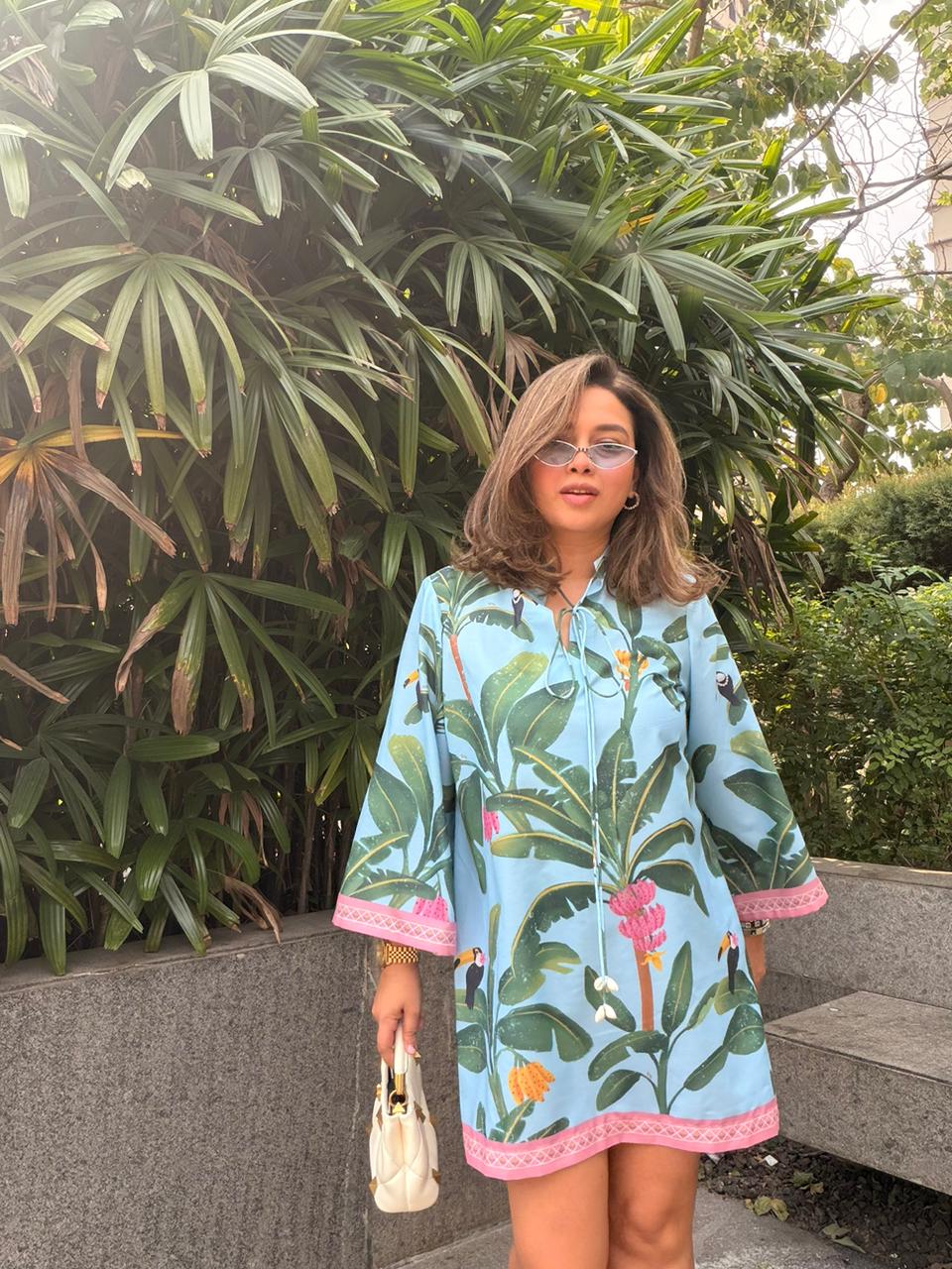Blue banana print dress