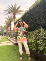 Cream banana print kurta set