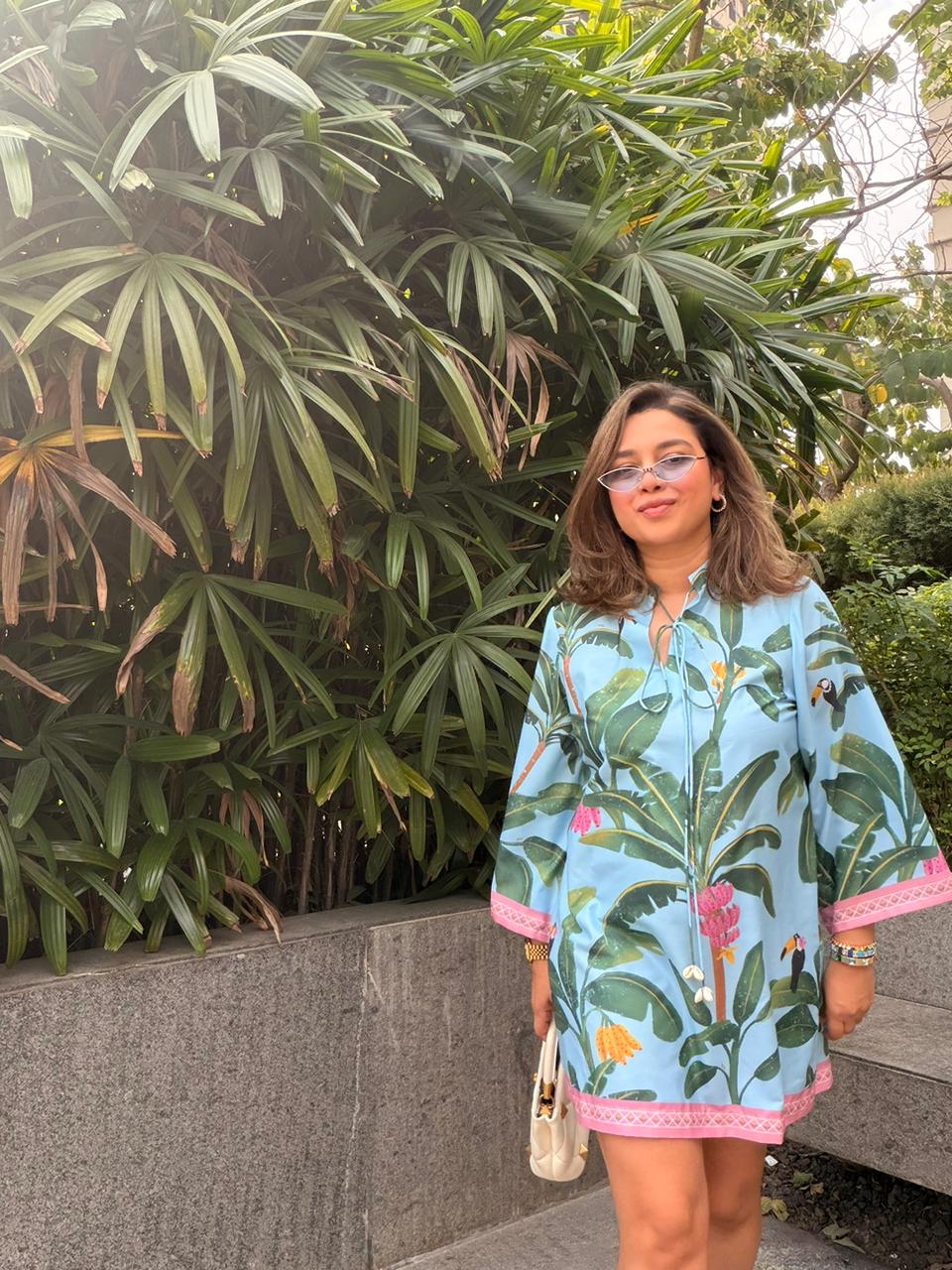 Blue banana print dress