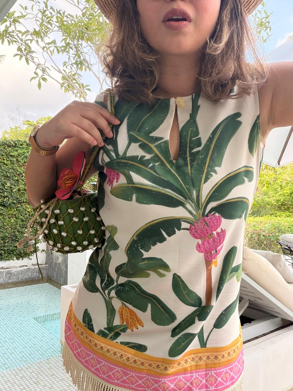 Cream banana sleeveless dress