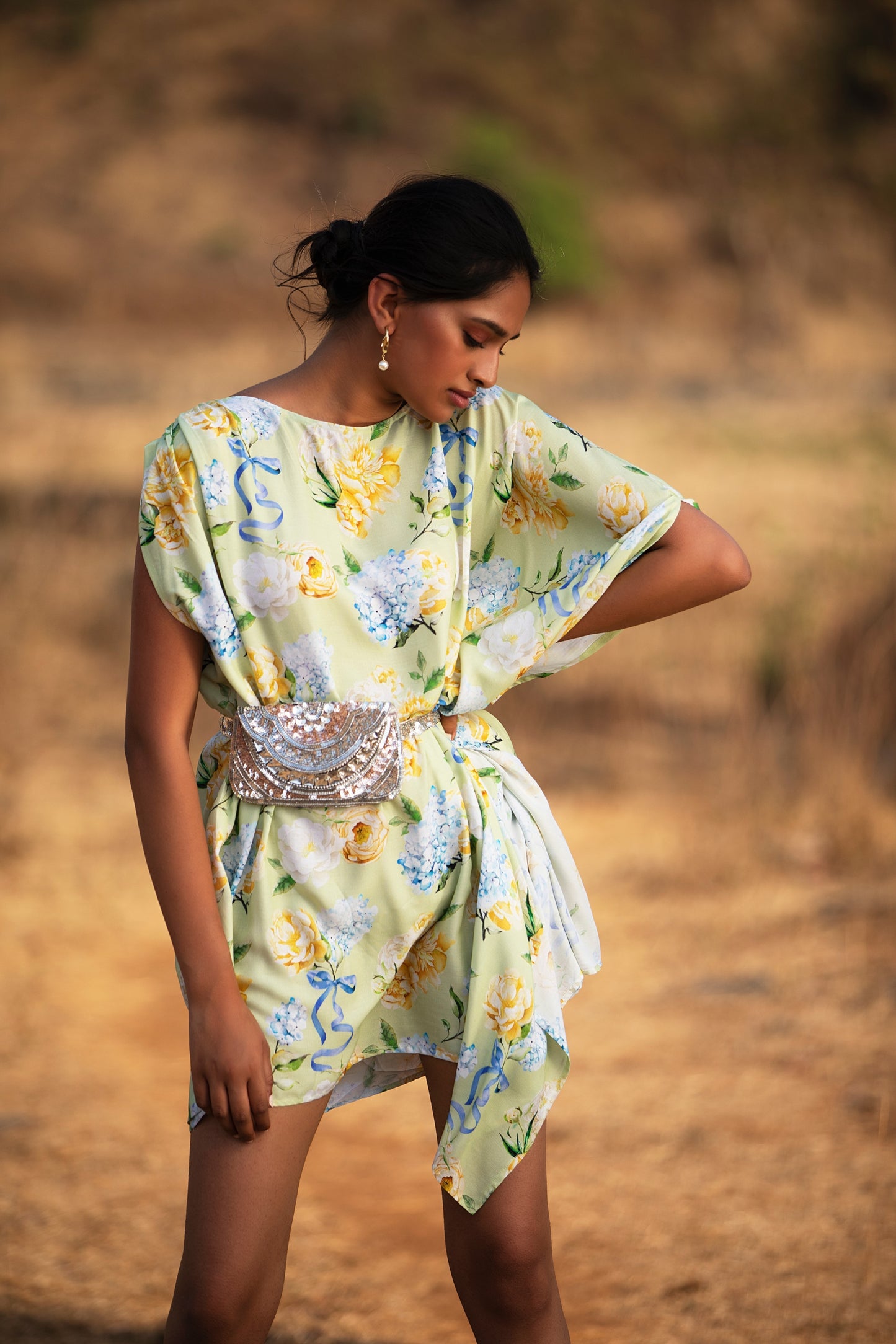 GREEN BOWS AND BLOOMS KAFTAN